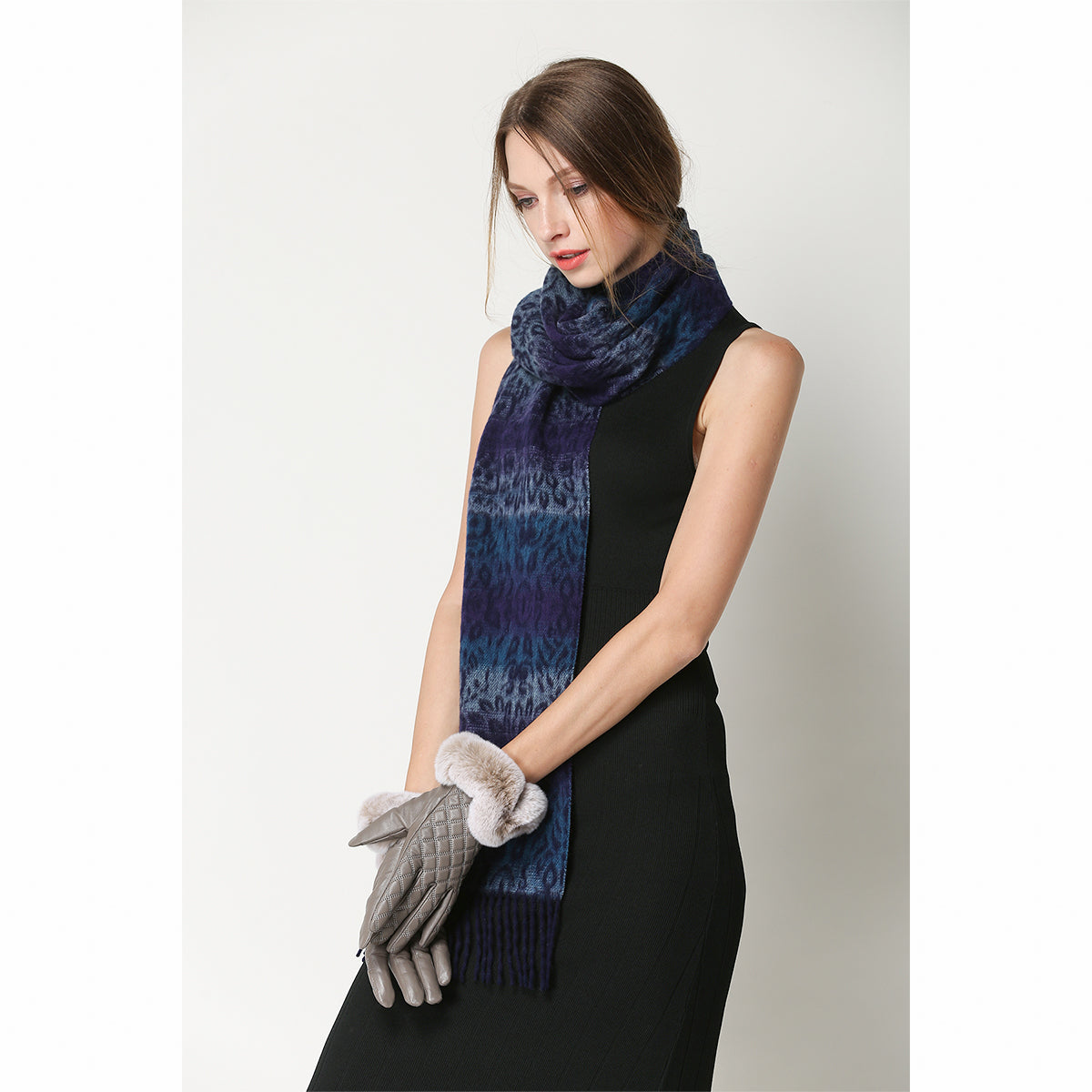 Ugg Cashmere &amp; Wool Scarf Purple and Blue-Scarves-PEROZ Accessories
