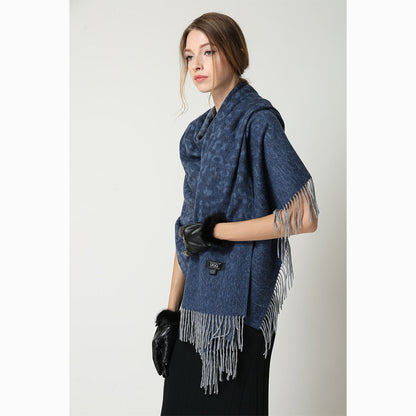 Ugg Cashmere &amp; Wool Wrap Navy and Grey-Wrap-PEROZ Accessories