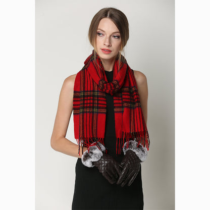 Ugg 100% Wool Scarf Check Red and Navy-Scarves-PEROZ Accessories