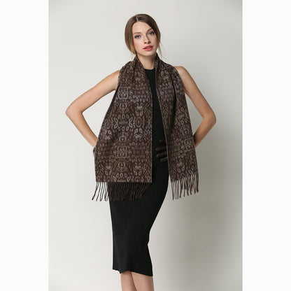 Ugg Cashmere &amp; Wool Scarf Chocolate and Tan-Scarves-PEROZ Accessories