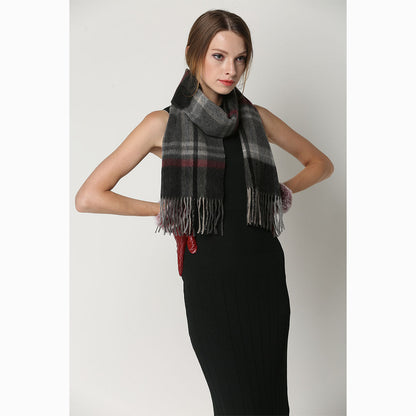Ugg Cashmere &amp; Wool Scarf Grey and Camel (Check)-Scarves-PEROZ Accessories