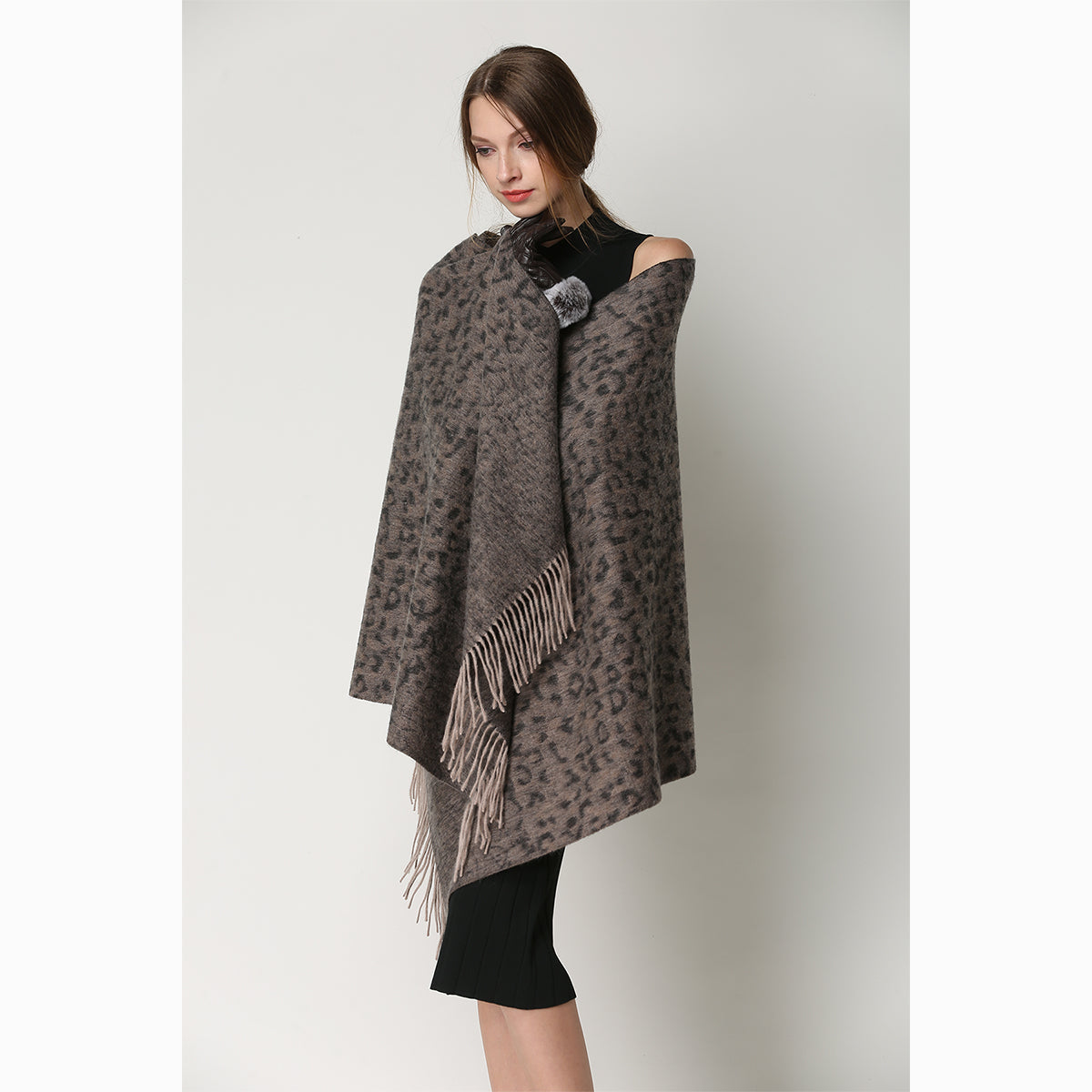 Ugg Cashmere &amp; Wool Wrap Tan and Black-Wrap-PEROZ Accessories