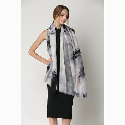 Ugg 100% Australian Merino Wool Scarf Ivory and Black-Scarves-PEROZ Accessories