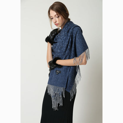 Ugg Cashmere &amp; Wool Wrap Navy and Grey-Wrap-PEROZ Accessories