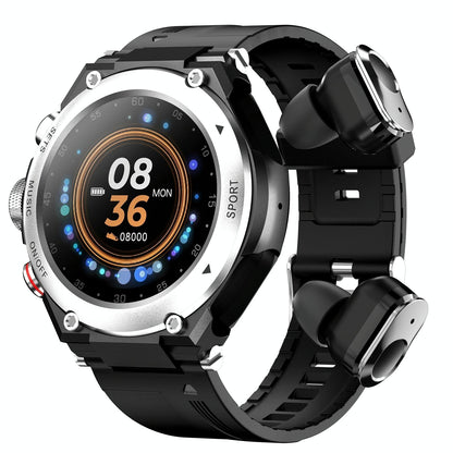 1.28 Inch Ips Touch Screen 2 In 1 Bluetooth Headset Smart Watch Support Heart Rate Monitoring / Bluetooth Music - Black-Smart Watches-PEROZ Accessories