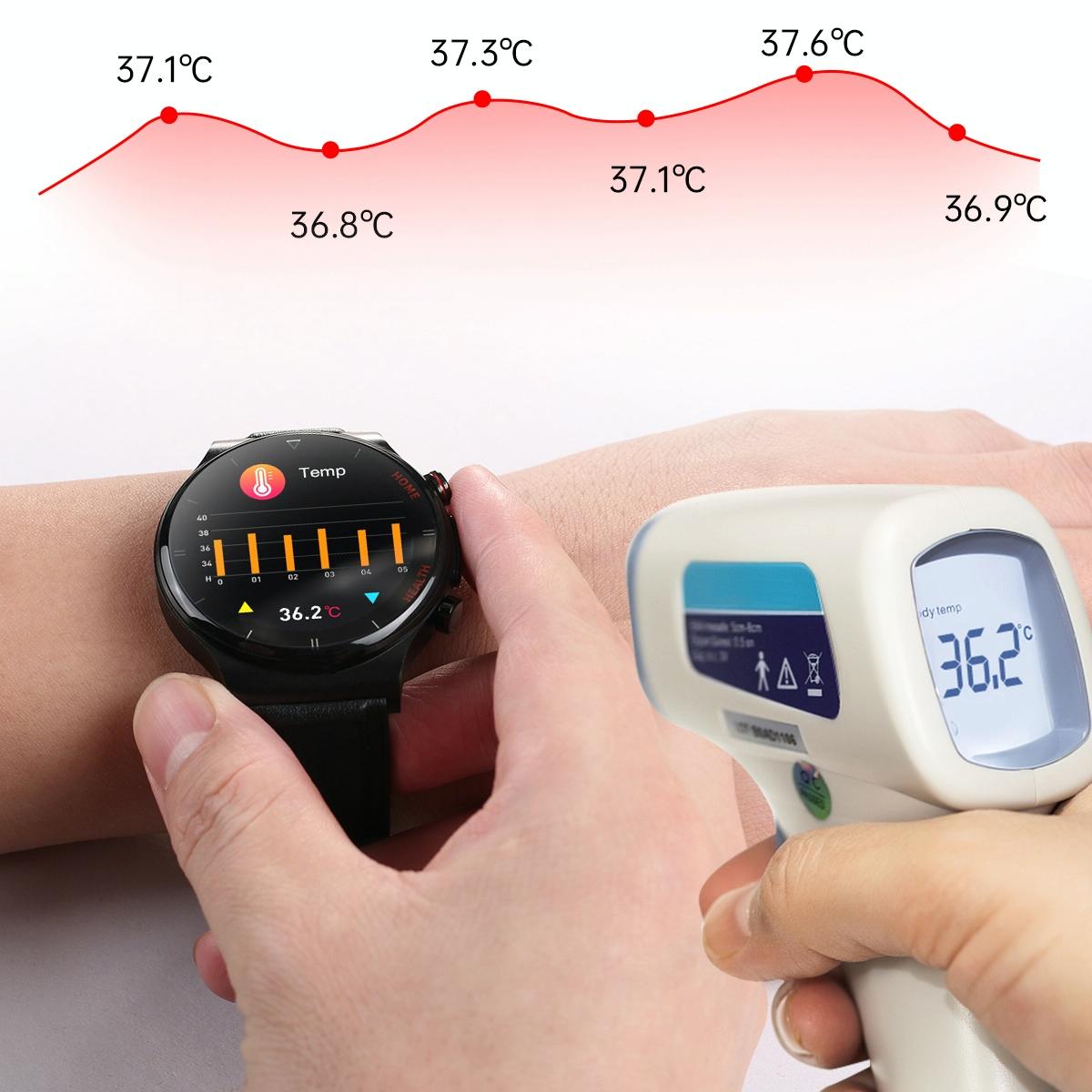 1.32 Inch Screen Leather Watch Strap Smart Health Watch Supports Body Temperature Monitoring Ecg Monitoring Blood Pressure - Black-Smart Watches-PEROZ Accessories