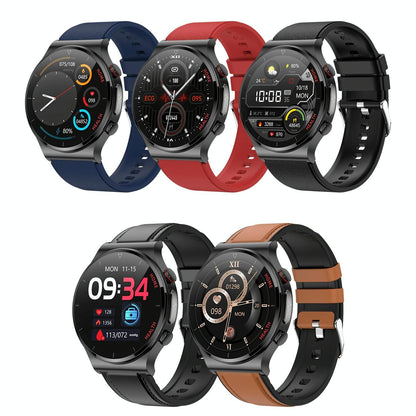 1.32 Inch Screen Leather Watch Strap Smart Health Watch Supports Body Temperature Monitoring Ecg Monitoring Blood Pressure - Black-Smart Watches-PEROZ Accessories