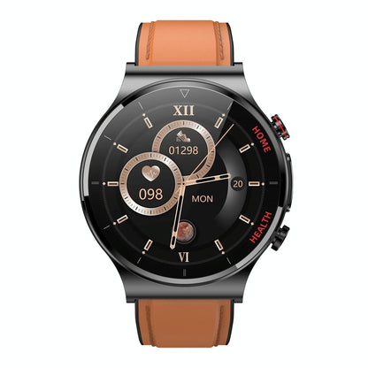 1.32 Inch Screen Leather Watch Strap Smart Health Watch Supports Body Temperature Monitoring Ecg Monitoring Blood Pressure - Brown-Smart Watches-PEROZ Accessories