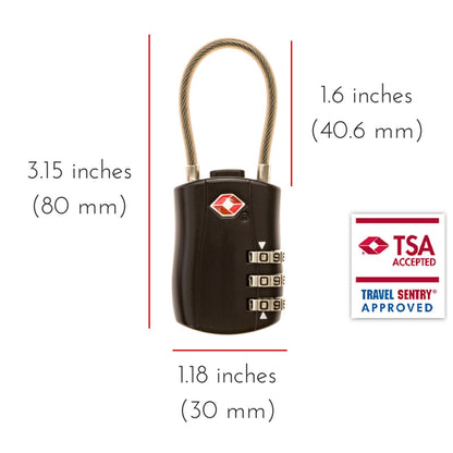 2 x TSA Approved 3 Digit Combination Locks Cable Luggage Suitcase Security Locks-Travel Accessories-PEROZ Accessories