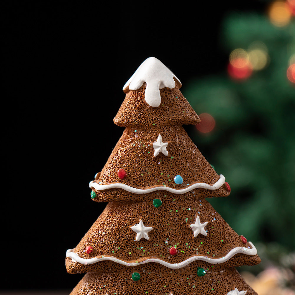 2 Pcs (1 Yellow + 1 Brown) Charming Gingerbread Christmas Tree Figurine - Festive Resin Holiday Table Decor Ornament-Occasions > Christmas > Christmas Decorations-PEROZ Accessories