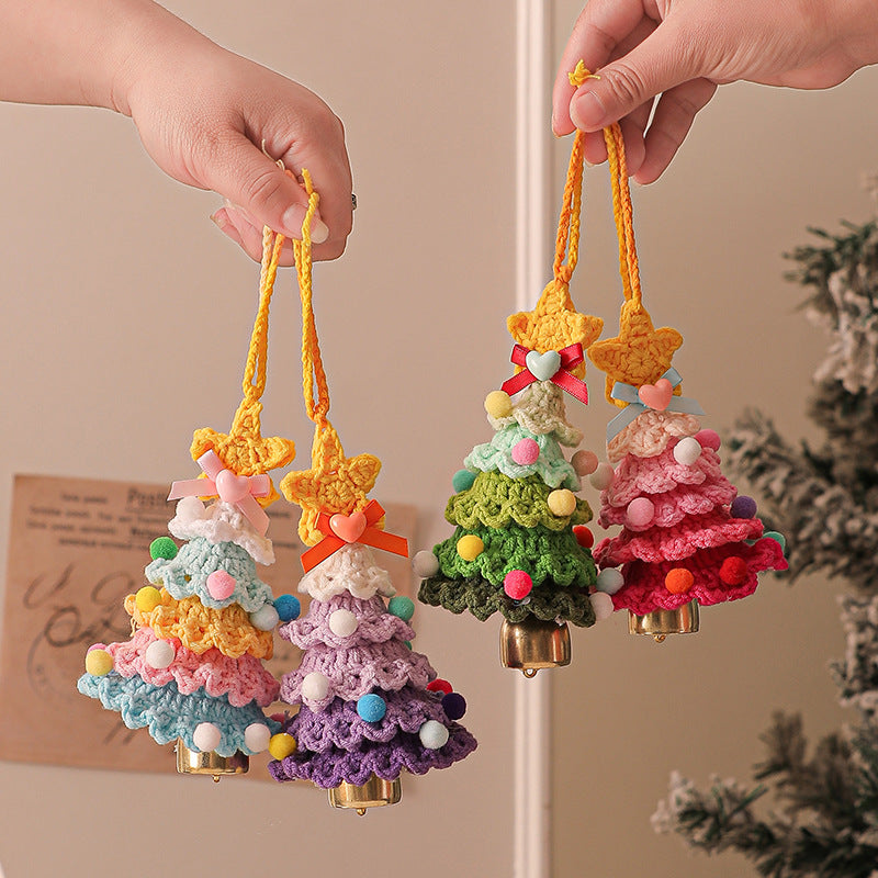 2 Pcs Style B Yellow and Purple Handmade Crochet Christmas Tree Ornament - Festive Hanging Decoration with Jingle Bell-Occasions > Christmas > Christmas Decorations-PEROZ Accessories