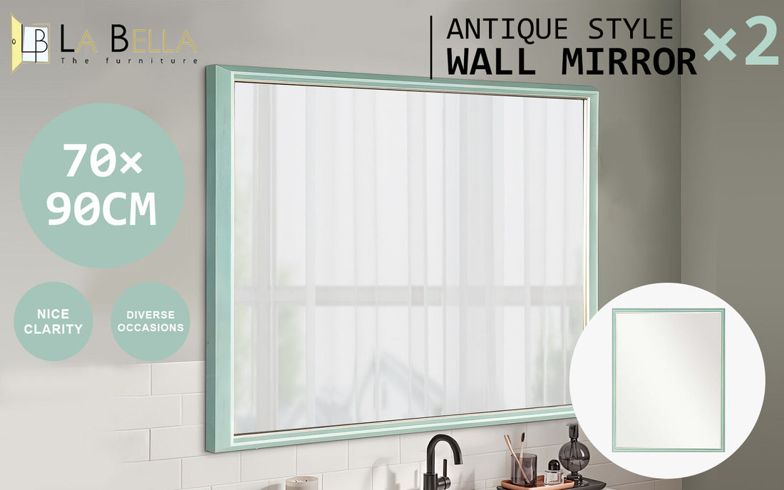 2 Set Wall Mirror Rectangular Frame Bathroom 70x90cm Turquoise-Home &amp; Garden > Decor > Mirrors-PEROZ Accessories