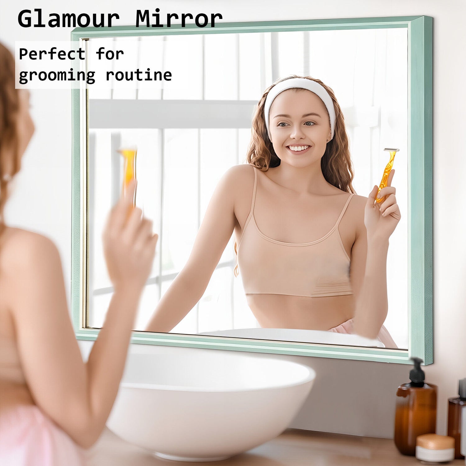 2 Set Wall Mirror Rectangular Frame Bathroom 70x90cm Turquoise-Home &amp; Garden > Decor > Mirrors-PEROZ Accessories