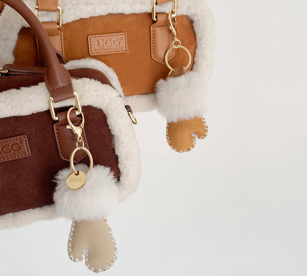AUSTRALIAN SHEPHERD  UGG Glove Fluffy Sheepskin Wool Keyring