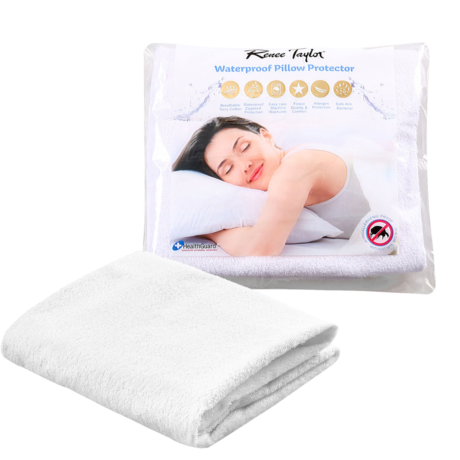 Renee Taylor Pillow Protectors Waterproof Super Soft Cotton Terry - Twin Pack-Bedding-PEROZ Accessories