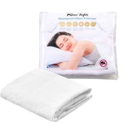 Renee Taylor Pillow Protectors Waterproof Super Soft Cotton Terry - Twin Pack-Bedding-PEROZ Accessories