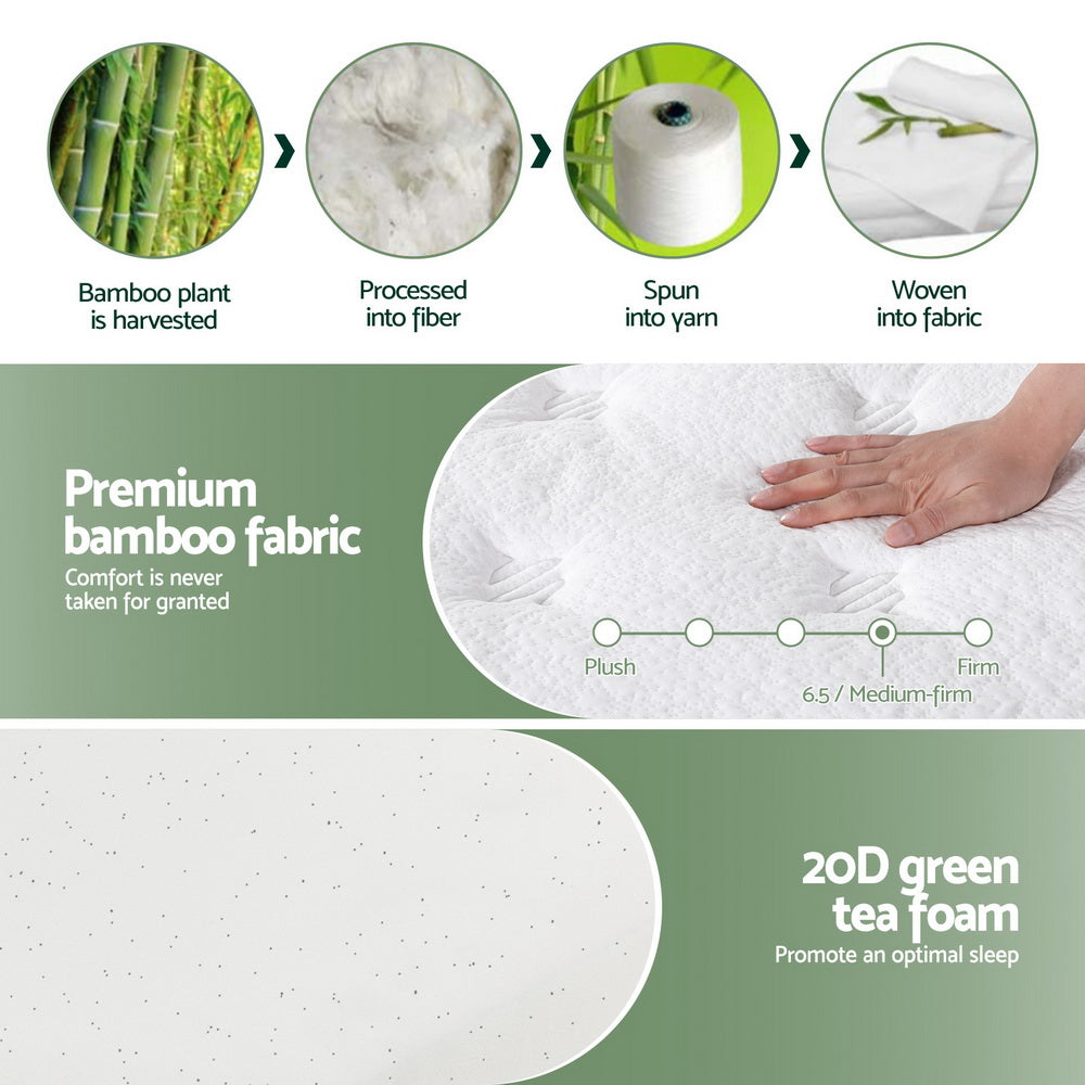 20cm Giselle Mattress Single Green Tea Mattresses-Furniture > Mattresses > Single Mattress-PEROZ Accessories