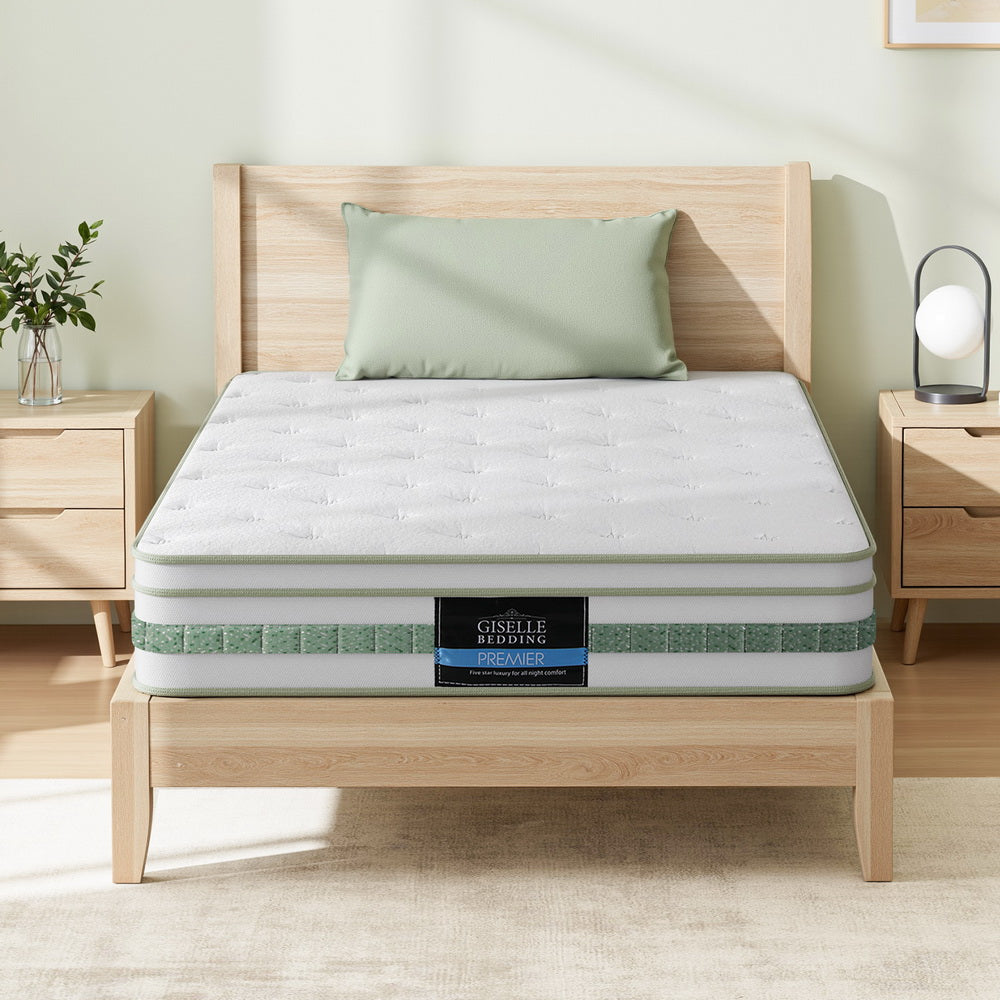 20cm Giselle Mattress Single Green Tea Mattresses-Furniture > Mattresses > Single Mattress-PEROZ Accessories