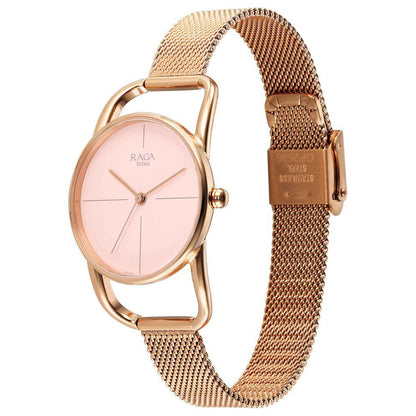 Titan Raga Chic Quartz Analogue Pink Dial Metal Strap Watch for Women-PEROZ Accessories