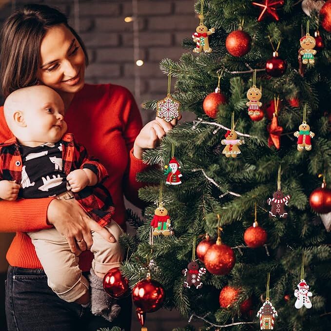 24pcs Christmas Ornaments Cute Snowman Xmas Tree Decorations Santa Claus Plastic Figurines Ornaments with Sugar Cookie House for Christmas Tree Hanging Party DIY Decor 3 Inch Tall-Occasions > Christmas > Christmas Decorations-PEROZ Accessories