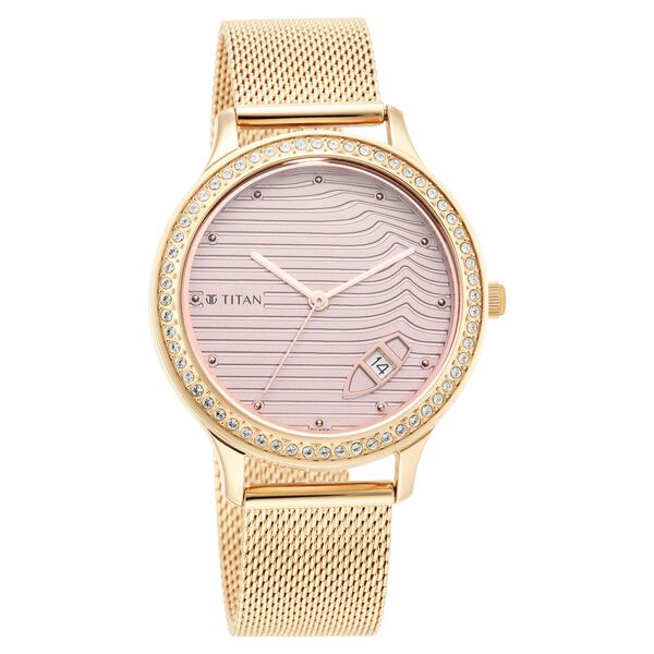 Titan Wander Light Brown Dial Analogue Stainless Steel Strap Watch for Women-PEROZ Accessories