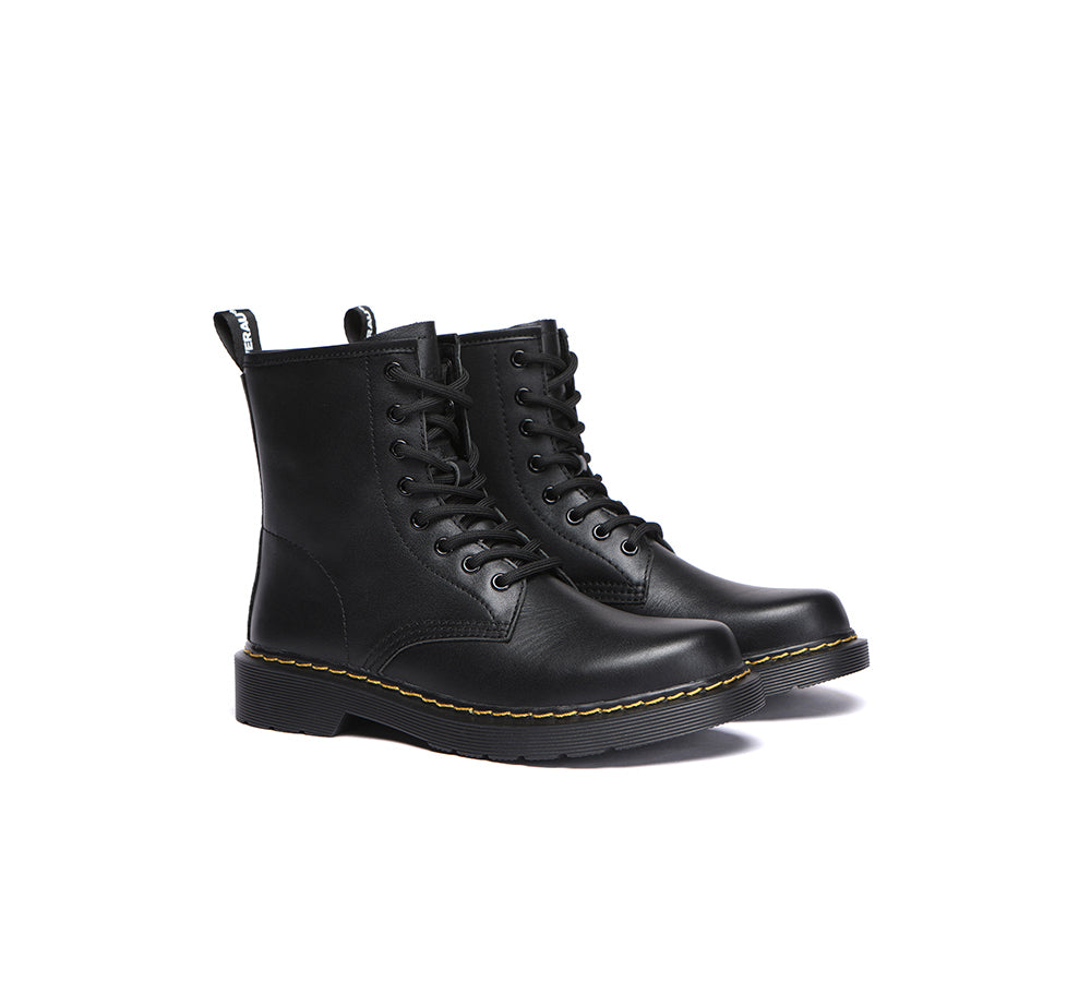 EVERAU® Women Leather Lace Up Black Chunky Boots Simona-PEROZ Accessories