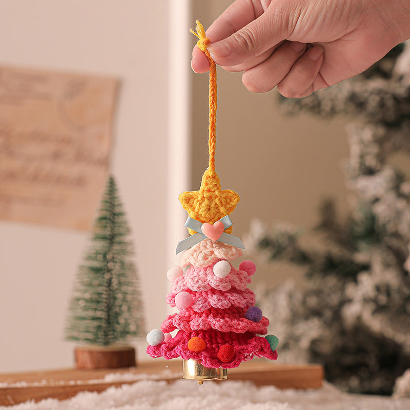 2PCS Red Handmade-Style Crochet Christmas Tree Ornament - Festive Plush Hanging Decor for Home &amp; Car-Occasions > Christmas > Christmas Decorations-PEROZ Accessories