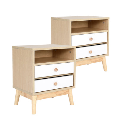 2X Bedside Table Side Storage Cabinet Nightstand Bedroom 2 Drawer ANYA OAK-Furniture > Bedroom > Bedside Tables-PEROZ Accessories