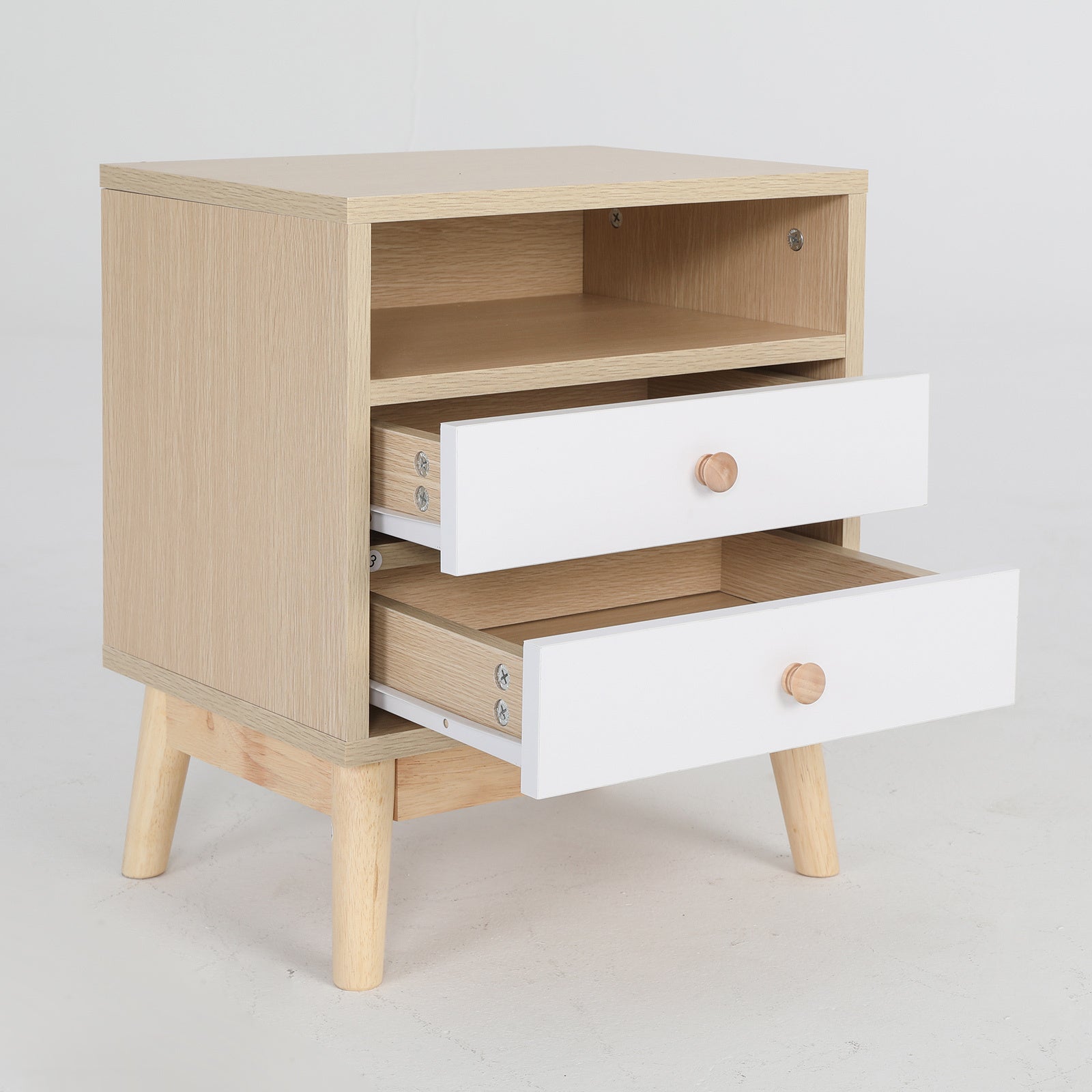 2X Bedside Table Side Storage Cabinet Nightstand Bedroom 2 Drawer ANYA OAK-Furniture > Bedroom > Bedside Tables-PEROZ Accessories