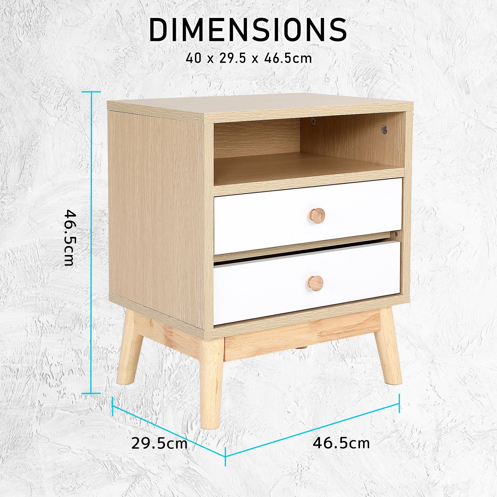 2X Bedside Table Side Storage Cabinet Nightstand Bedroom 2 Drawer ANYA OAK-Furniture > Bedroom > Bedside Tables-PEROZ Accessories