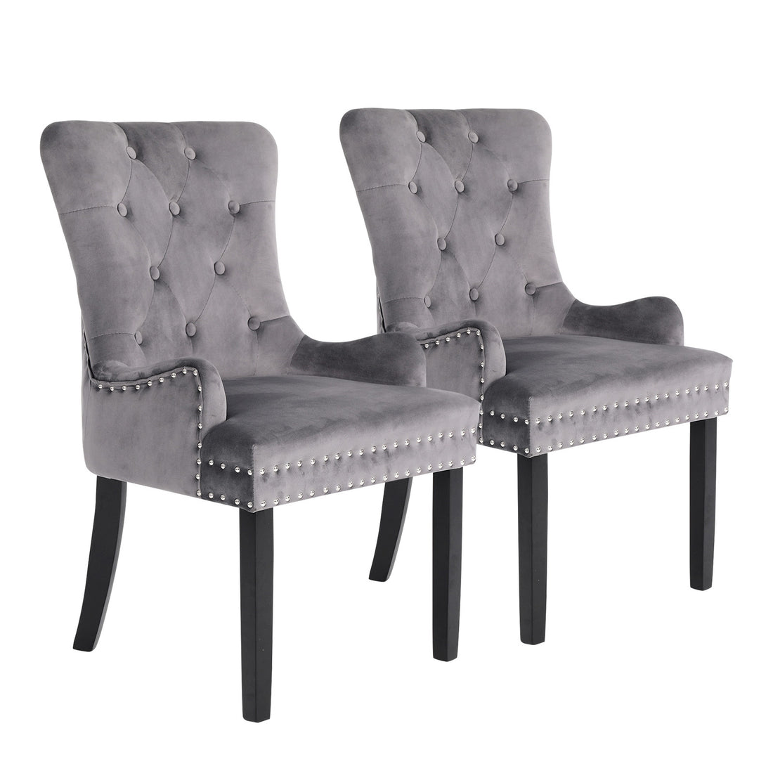 2X French Provincial Dining Chair Ring Studded Velvet Rubberwood Leg LISSE GREY-Furniture > Bedroom > Bedside Tables-PEROZ Accessories