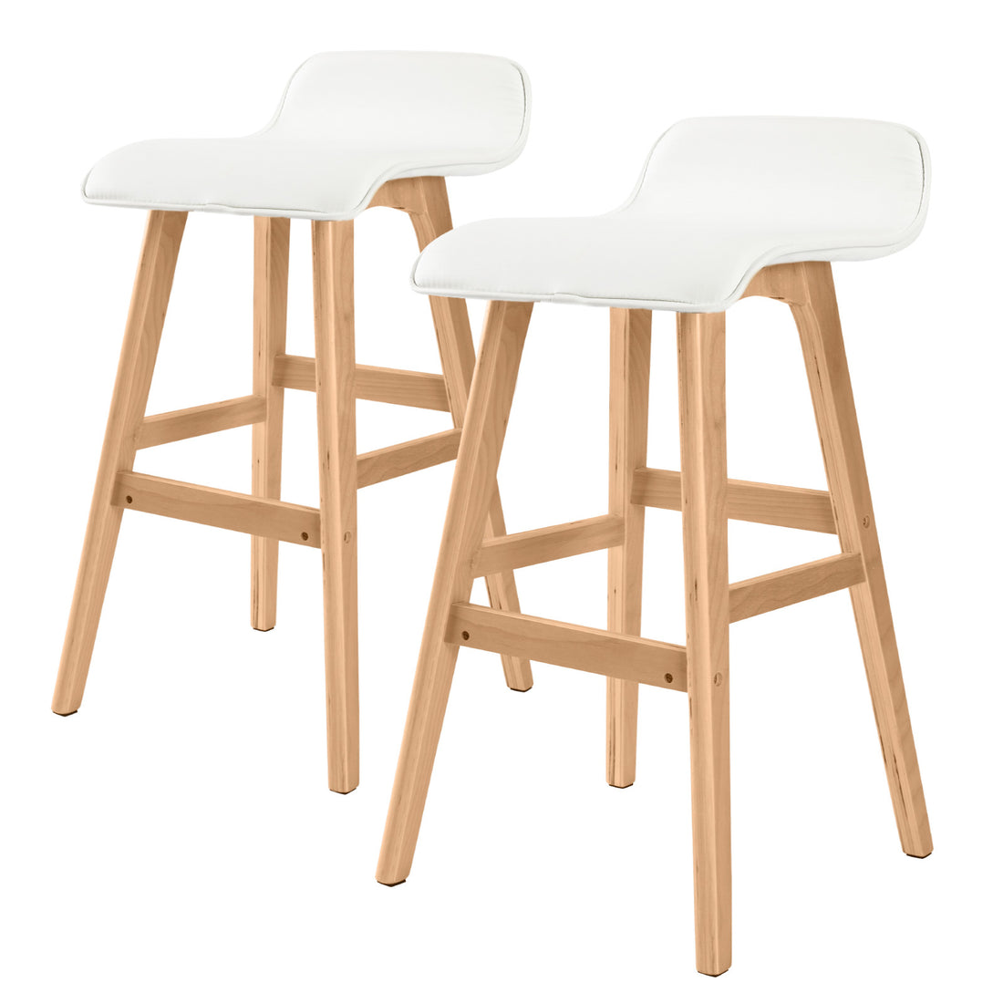 2X Wooden Bar Stool Dining Chair Leather SOPHIA 65cm WHITE-Furniture > Bar Stools &amp; Chairs > Table &amp; Bar Stools-PEROZ Accessories