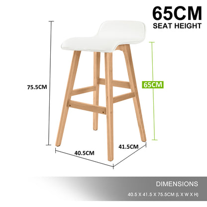 2X Wooden Bar Stool Dining Chair Leather SOPHIA 65cm WHITE-Furniture > Bar Stools &amp; Chairs > Table &amp; Bar Stools-PEROZ Accessories