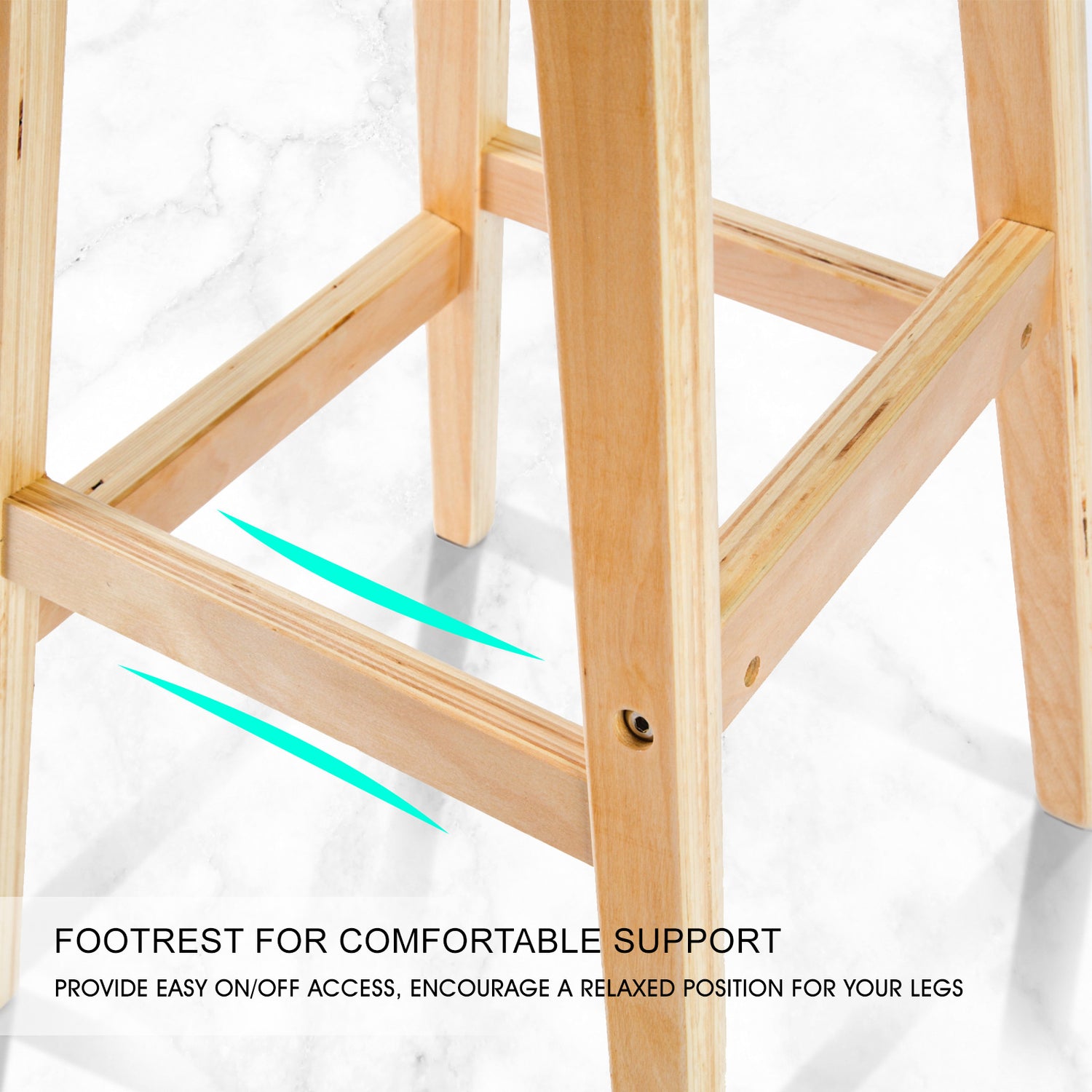 2X Wooden Bar Stool Dining Chair Leather SOPHIA 65cm WHITE-Furniture > Bar Stools &amp; Chairs > Table &amp; Bar Stools-PEROZ Accessories