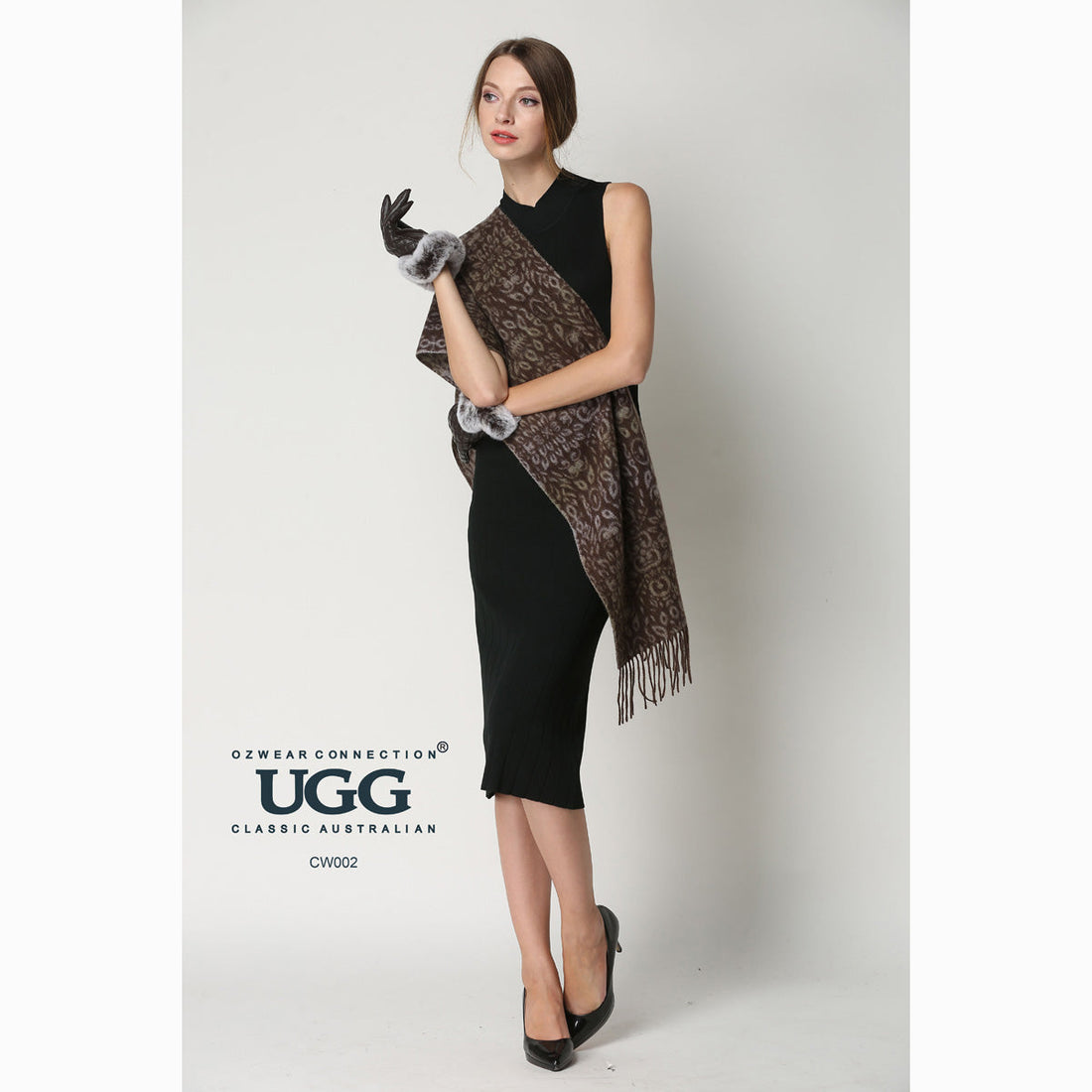 Ugg Cashmere &amp; Wool Scarf Chocolate and Tan-Scarves-PEROZ Accessories