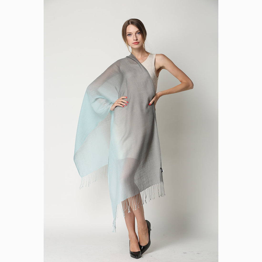Ugg 100% Merino Wool Tie Dye Scarf Aqua and Grey-Scarves-PEROZ Accessories