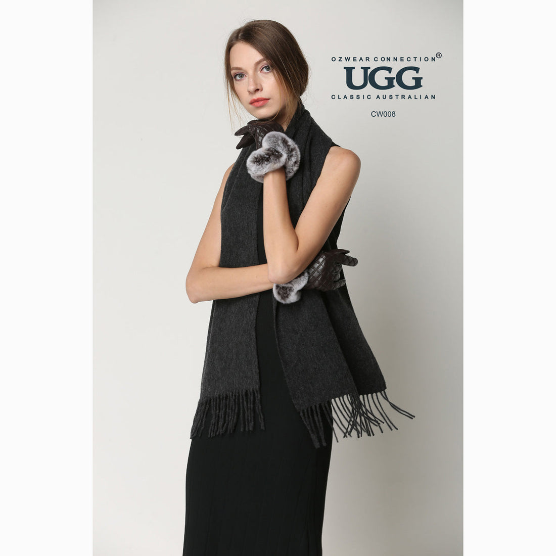 Ugg Cashmere &amp; Wool Scarf Charcoal-Scarves-PEROZ Accessories