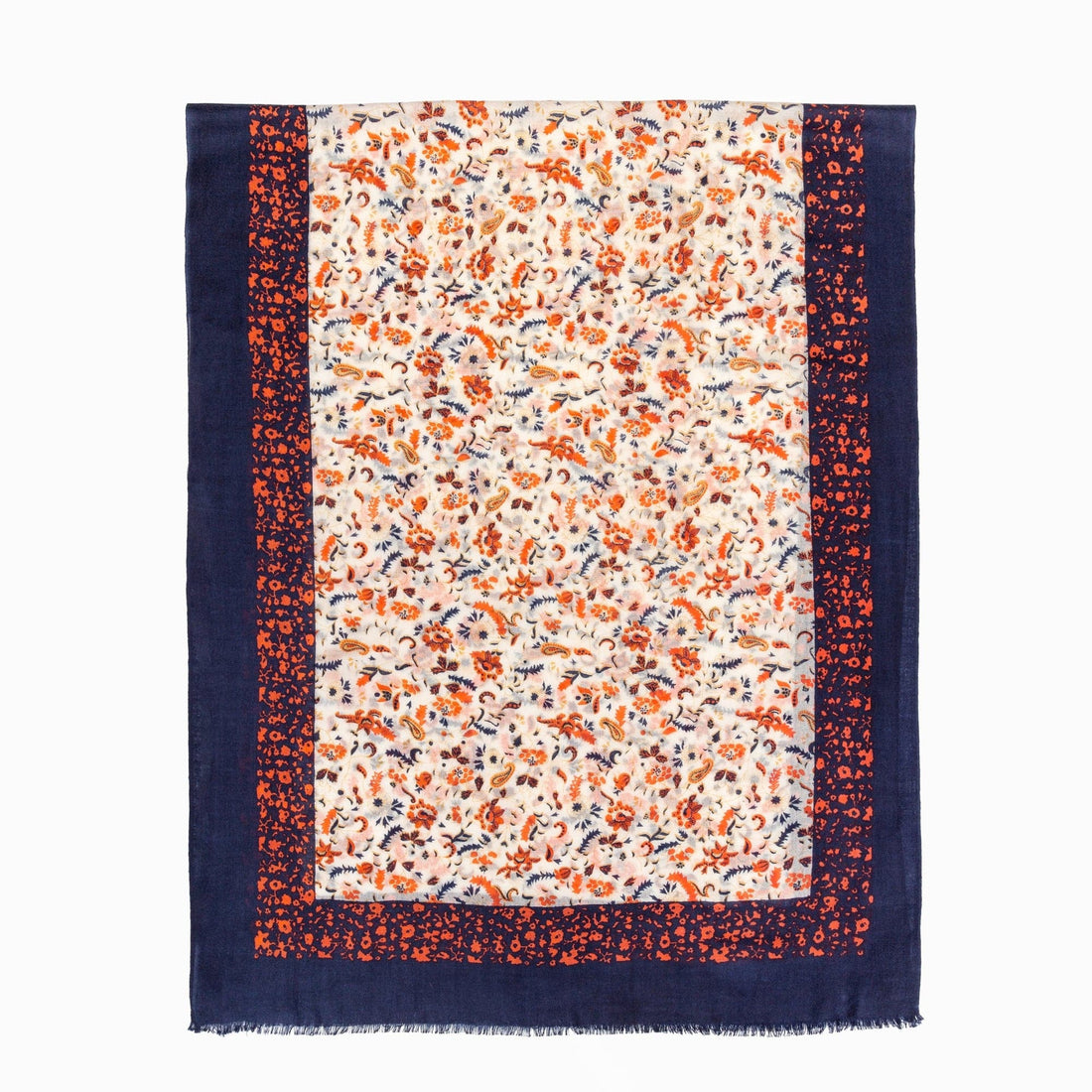 100% Australian Wool Print Scarf Orange Floral-Scarves-PEROZ Accessories