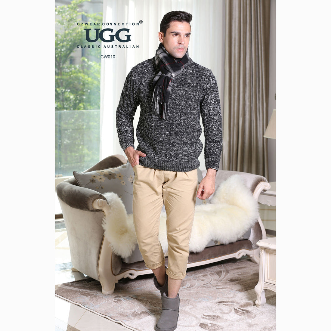 Ugg Cashmere &amp; Wool Scarf Black (Check)-Scarves-PEROZ Accessories