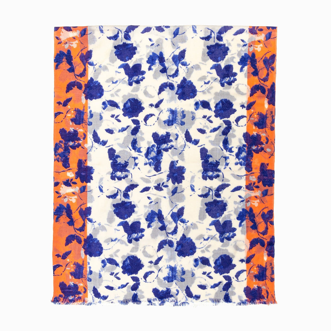 100% Australian Wool Print Scarf White Blue and Orange-Scarves-PEROZ Accessories