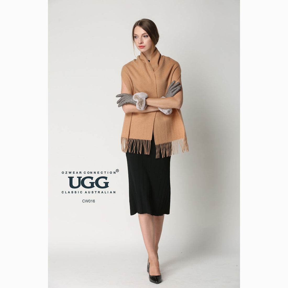 Ugg Cashmere &amp; Wool Scarf Camel-Scarves-PEROZ Accessories