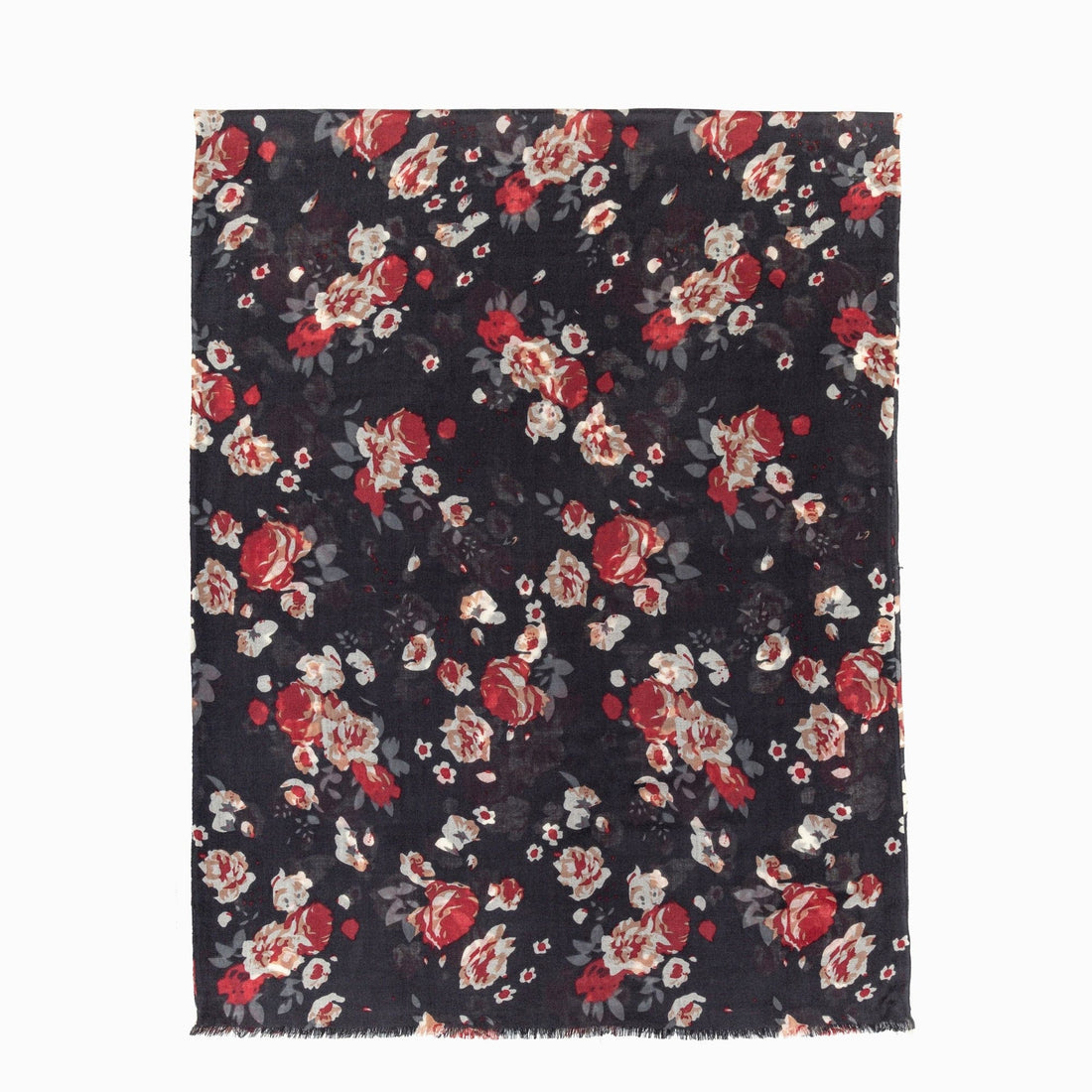 100% Australian Wool Print Scarf Black Floral-Scarves-PEROZ Accessories
