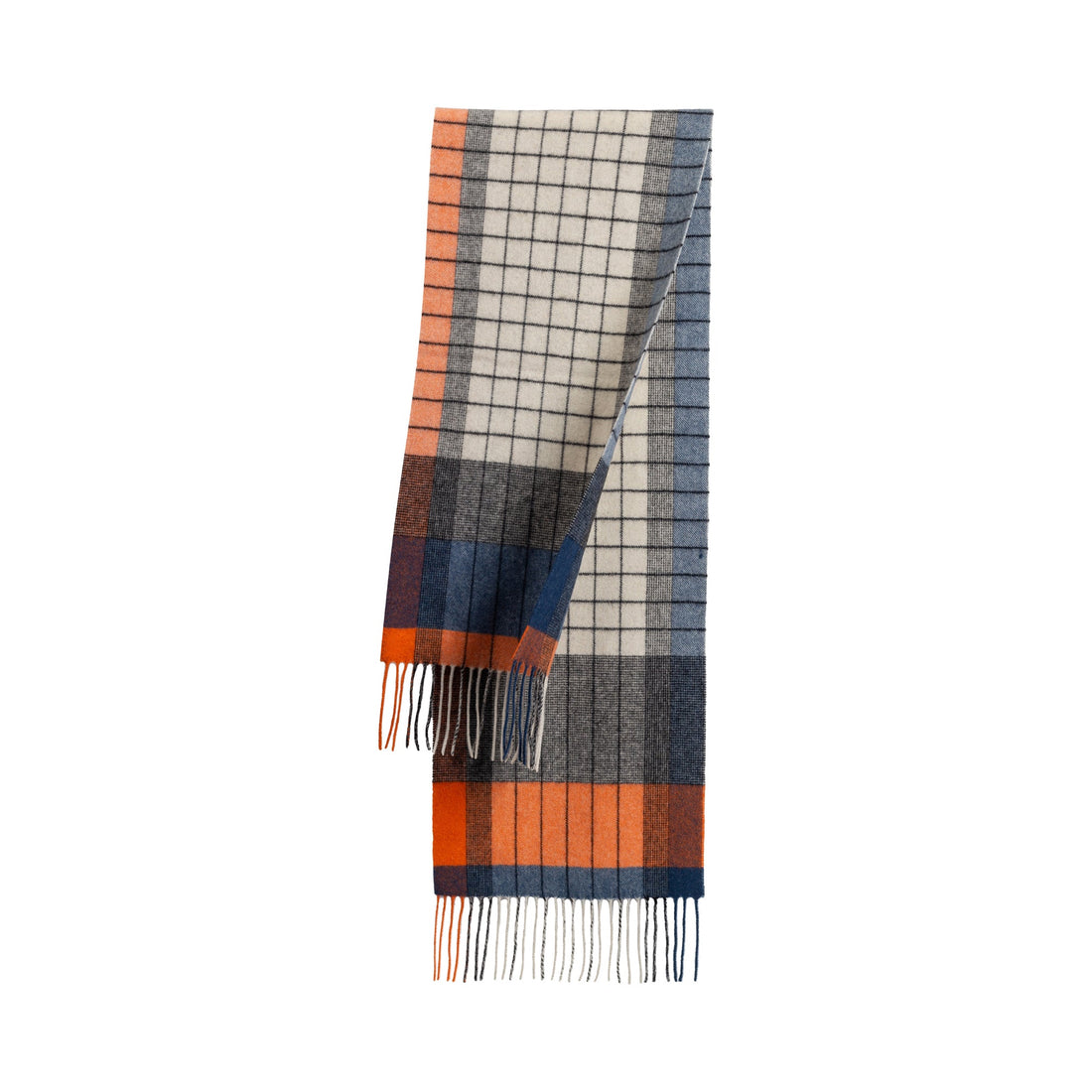 Ugg 100% Wool Scarf Ivory and Orange Blue Check-Scarves-PEROZ Accessories