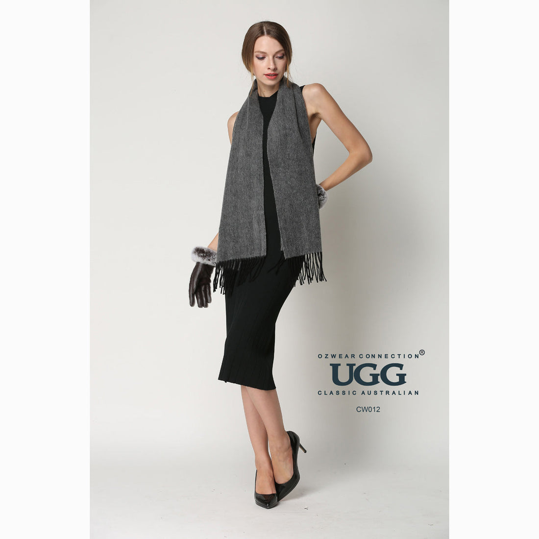 Ugg Cashmere &amp; Wool Scarf Grey-Scarves-PEROZ Accessories