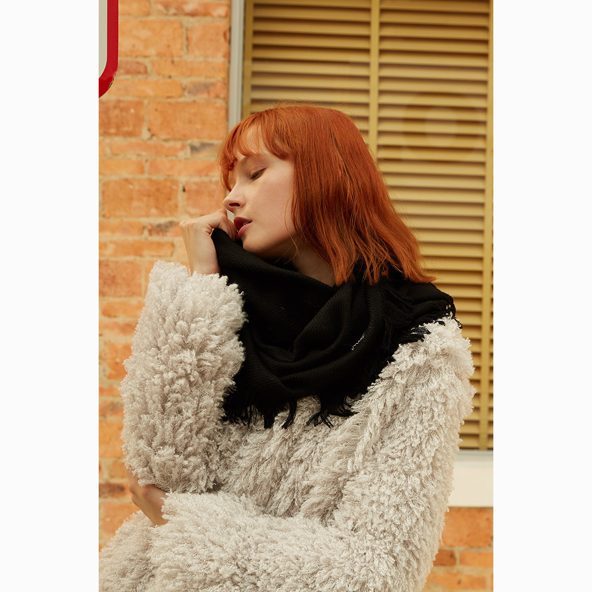 Ugg Fringed Check Wool Scarf Black-Scarves-PEROZ Accessories
