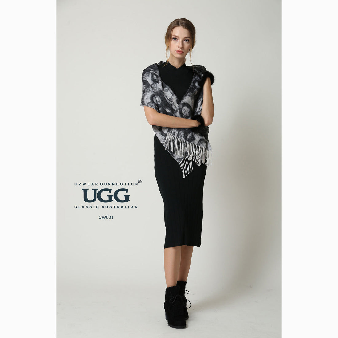 Ugg Cashmere &amp; Wool Scarf Charcoal and Grey-Scarves-PEROZ Accessories