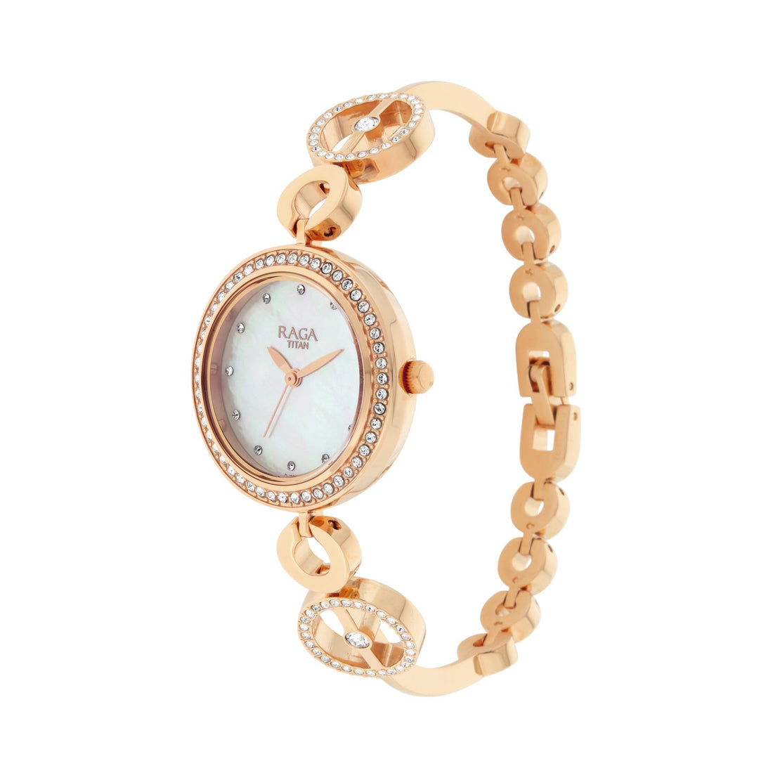 Titan Raga Mother of Pearl Dial Women Rose Gold Pearl Case Watch With Metal Strap for Women-PEROZ Accessories