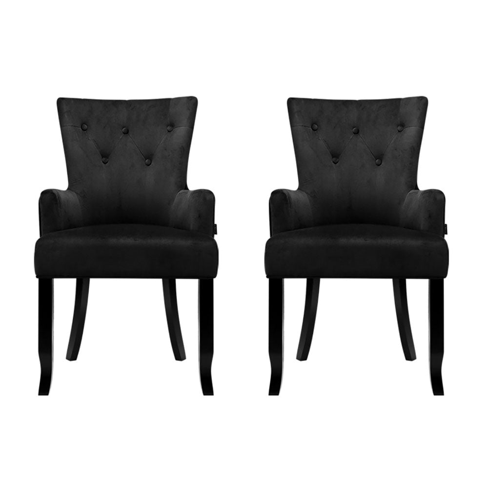2x Artiss Dining Chairs Velvet French Provincial Armchair Black-Furniture > Bar Stools &amp; Chairs > Arm Chairs &amp; Recliners-PEROZ Accessories