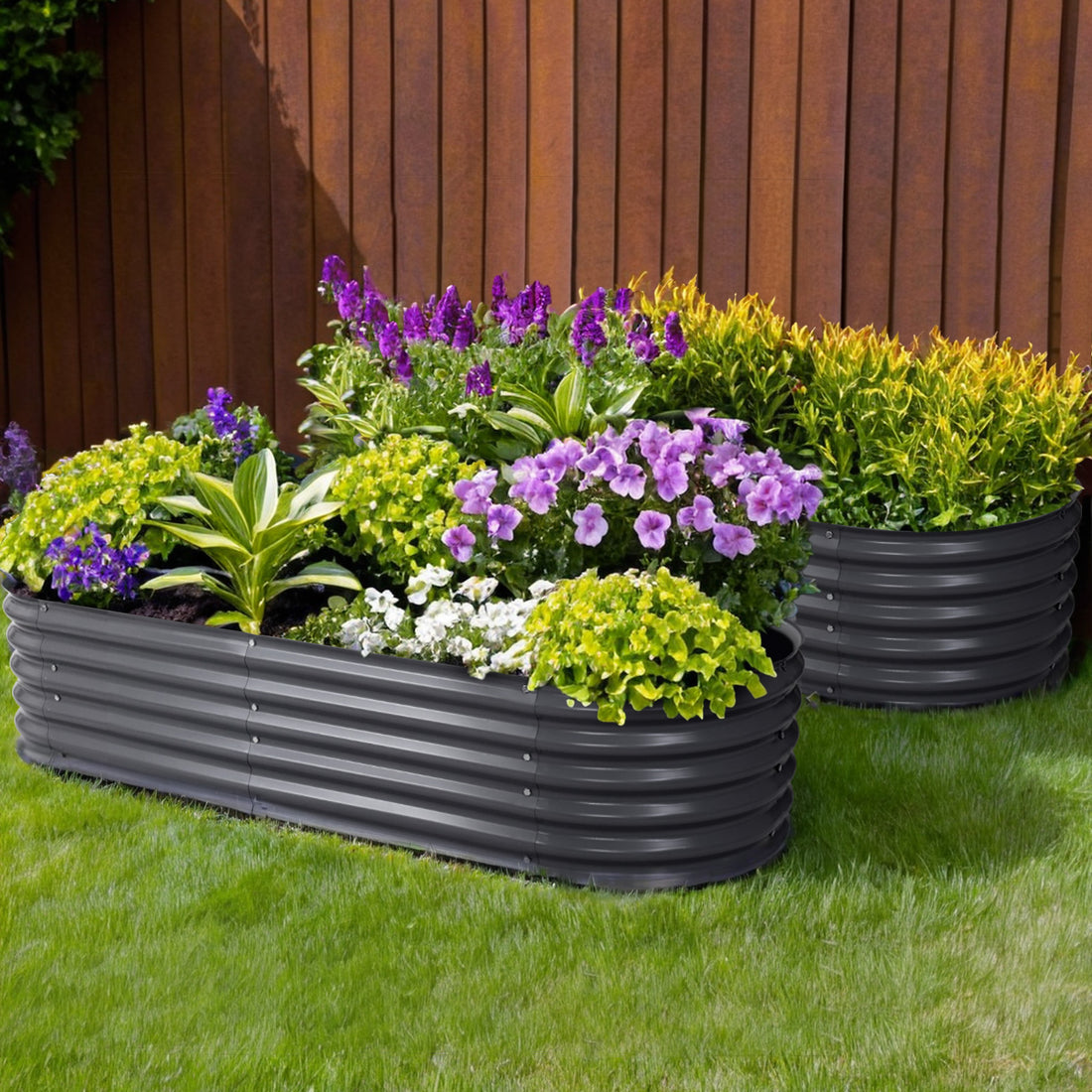 2x Green Fingers Raised Garden Bed 160X80X42cm Oval Planter Box Raised Container Galvanised-Home &amp; Garden > Garden Beds > Garden Beds &amp; Planters-PEROZ Accessories