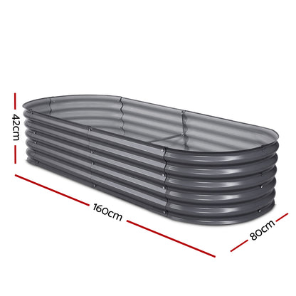 2x Green Fingers Raised Garden Bed 160X80X42cm Oval Planter Box Raised Container Galvanised-Home &amp; Garden > Garden Beds > Garden Beds &amp; Planters-PEROZ Accessories